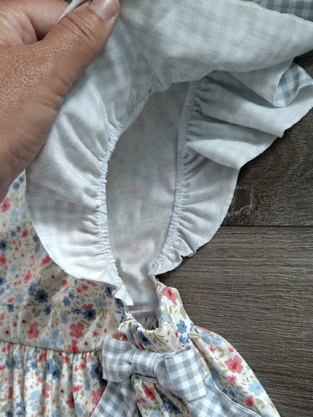 Blue Floral Gingham Ruffle Dress with Matching Shorts - Kids